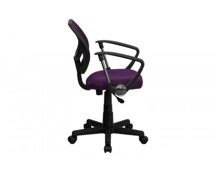 BLNK Neri Low-Back Mesh Swivel Task Office Chair with Curved Square Back - Purple, with Arms