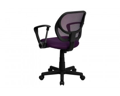 BLNK Neri Low-Back Mesh Swivel Task Office Chair with Curved Square Back - Purple, with Arms