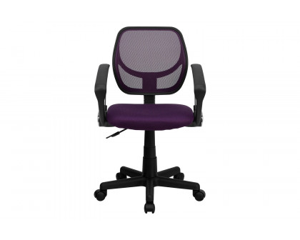 BLNK Neri Low-Back Mesh Swivel Task Office Chair with Curved Square Back - Purple, with Arms