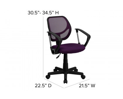 BLNK Neri Low-Back Mesh Swivel Task Office Chair with Curved Square Back - Purple, with Arms