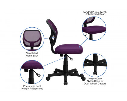 BLNK Neri Low-Back Mesh Swivel Task Office Chair with Curved Square Back - Purple