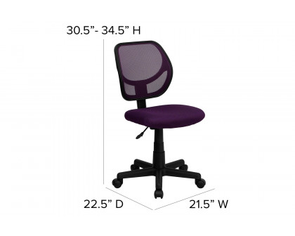 BLNK Neri Low-Back Mesh Swivel Task Office Chair with Curved Square Back - Purple