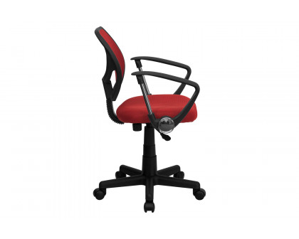 BLNK Neri Low-Back Mesh Swivel Task Office Chair with Curved Square Back - Red, with Arms