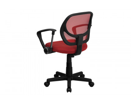 BLNK Neri Low-Back Mesh Swivel Task Office Chair with Curved Square Back - Red, with Arms