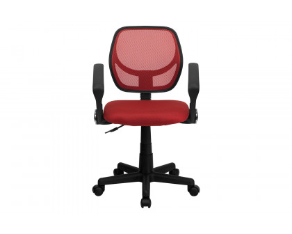 BLNK Neri Low-Back Mesh Swivel Task Office Chair with Curved Square Back - Red, with Arms