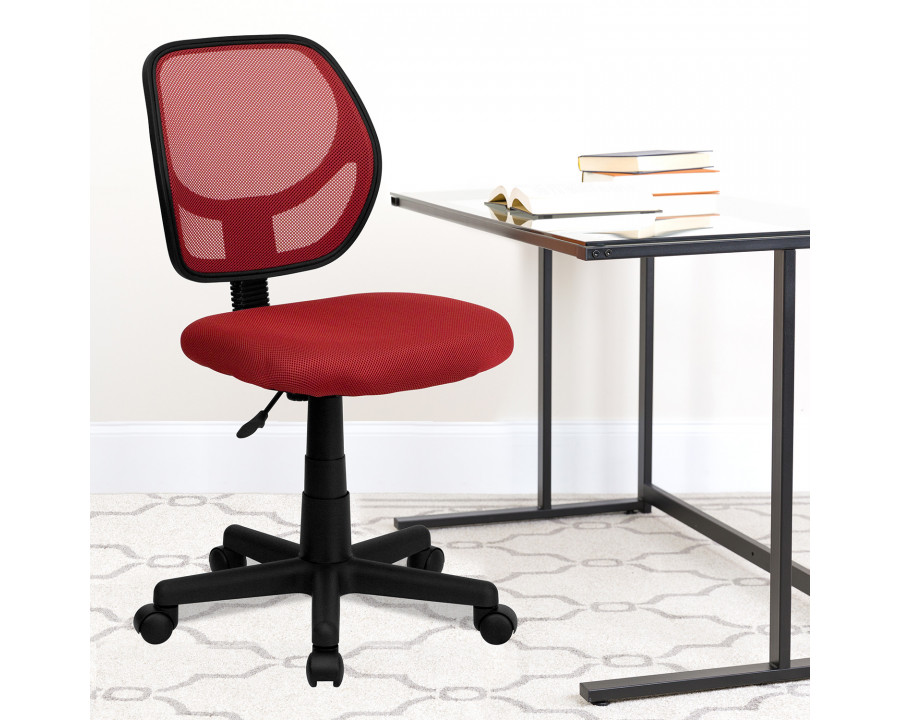 BLNK Neri Low-Back Mesh Swivel Task Office Chair with Curved Square Back - Red