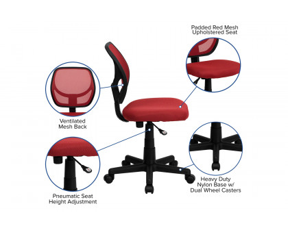 BLNK Neri Low-Back Mesh Swivel Task Office Chair with Curved Square Back - Red