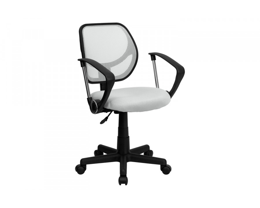 BLNK Neri Low-Back Mesh Swivel Task Office Chair with Curved Square Back - White, with Arms