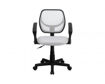 BLNK Neri Low-Back Mesh Swivel Task Office Chair with Curved Square Back - White, with Arms