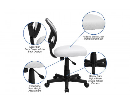 BLNK Neri Low-Back Mesh Swivel Task Office Chair with Curved Square Back - White