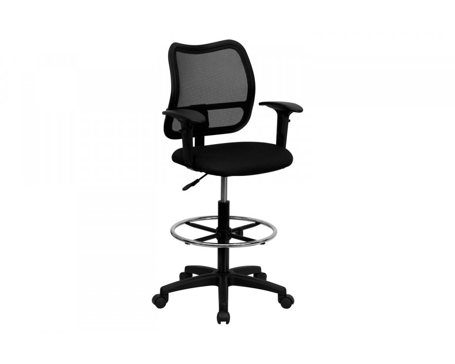 BLNK Elaine Mid-Back Mesh Drafting Chair - Black, with Adjustable Arms