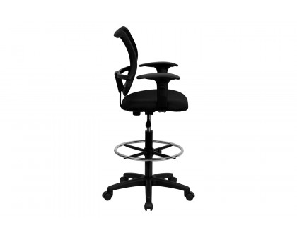 BLNK Elaine Mid-Back Mesh Drafting Chair - Black, with Adjustable Arms