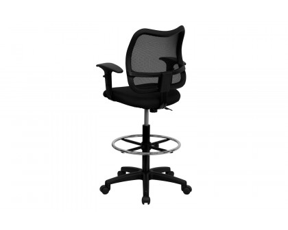 BLNK Elaine Mid-Back Mesh Drafting Chair - Black, with Adjustable Arms