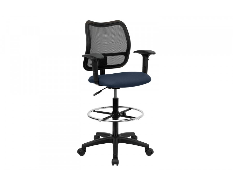 BLNK Elaine Mid-Back Mesh Drafting Chair - Navy Blue, with Adjustable Arms