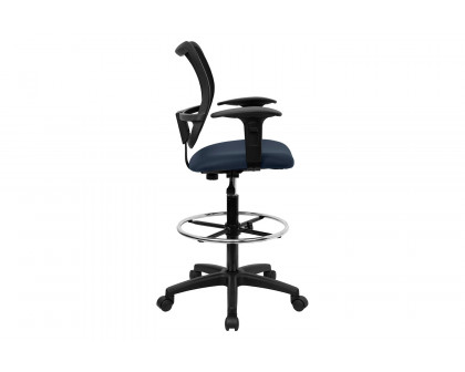 BLNK Elaine Mid-Back Mesh Drafting Chair - Navy Blue, with Adjustable Arms