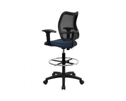 BLNK Elaine Mid-Back Mesh Drafting Chair - Navy Blue, with Adjustable Arms