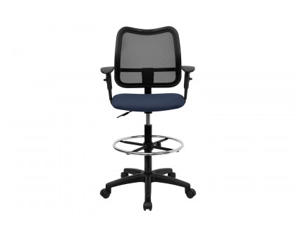 BLNK Elaine Mid-Back Mesh Drafting Chair - Navy Blue, with Adjustable Arms