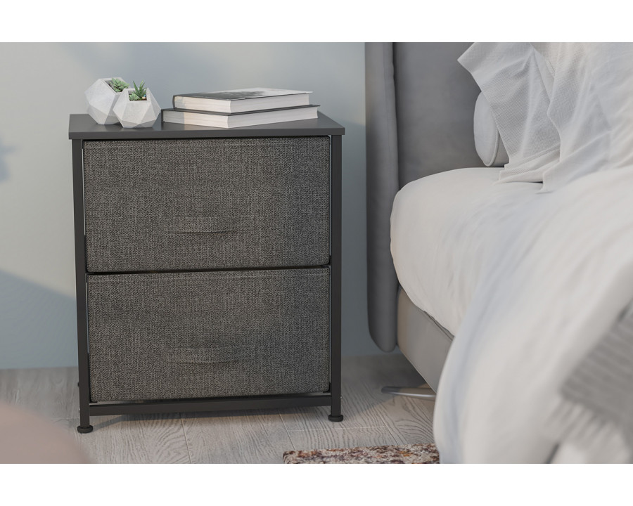 BLNK Harris 2 Drawer Wood Top Nightstand Storage Organizer with Cast Iron Frame and Easy Pull Fabric Drawers