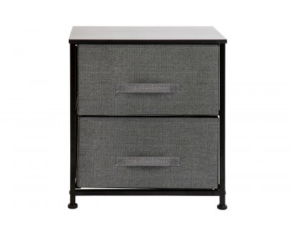 BLNK Harris 2 Drawer Wood Top Nightstand Storage Organizer with Cast Iron Frame and Easy Pull Fabric Drawers - Black/Dark Gray