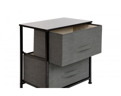 BLNK Harris 2 Drawer Wood Top Nightstand Storage Organizer with Cast Iron Frame and Easy Pull Fabric Drawers - Black/Dark Gray