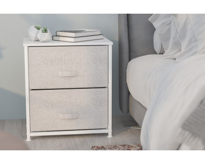 BLNK Harris 2 Drawer Wood Top Nightstand Storage Organizer with Cast Iron Frame and Easy Pull Fabric Drawers