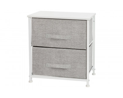 BLNK Harris 2 Drawer Wood Top Nightstand Storage Organizer with Cast Iron Frame and Easy Pull Fabric Drawers - White/Light Gray