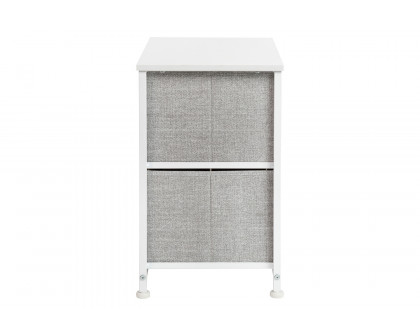 BLNK Harris 2 Drawer Wood Top Nightstand Storage Organizer with Cast Iron Frame and Easy Pull Fabric Drawers - White/Light Gray