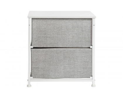 BLNK Harris 2 Drawer Wood Top Nightstand Storage Organizer with Cast Iron Frame and Easy Pull Fabric Drawers - White/Light Gray