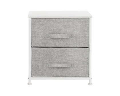 BLNK Harris 2 Drawer Wood Top Nightstand Storage Organizer with Cast Iron Frame and Easy Pull Fabric Drawers - White/Light Gray