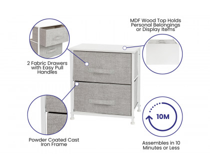 BLNK Harris 2 Drawer Wood Top Nightstand Storage Organizer with Cast Iron Frame and Easy Pull Fabric Drawers - White/Light Gray