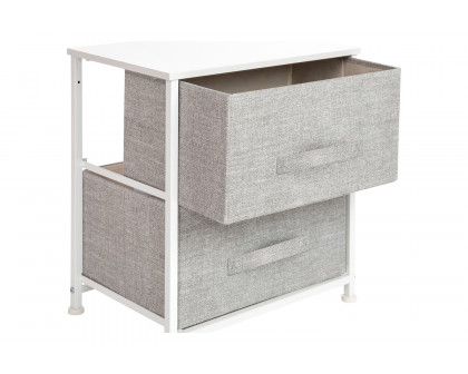 BLNK Harris 2 Drawer Wood Top Nightstand Storage Organizer with Cast Iron Frame and Easy Pull Fabric Drawers - White/Light Gray