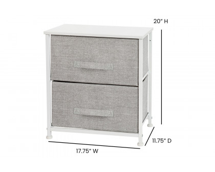 BLNK Harris 2 Drawer Wood Top Nightstand Storage Organizer with Cast Iron Frame and Easy Pull Fabric Drawers - White/Light Gray