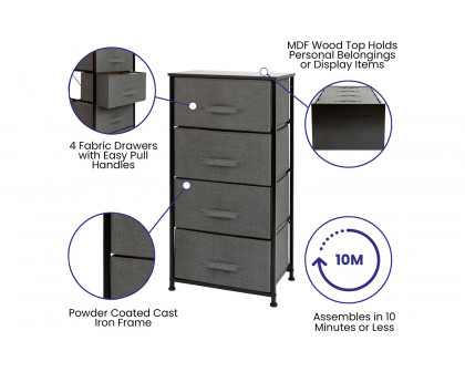 BLNK Harris 4 Drawer Wood Top Iron Frame Vertical Storage Dresser with Easy Pull Drawers - Black/Dark Gray