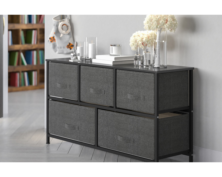 BLNK Harris 5 Drawer Wood Top Iron Frame Vertical Storage Dresser with Easy Pull Drawers