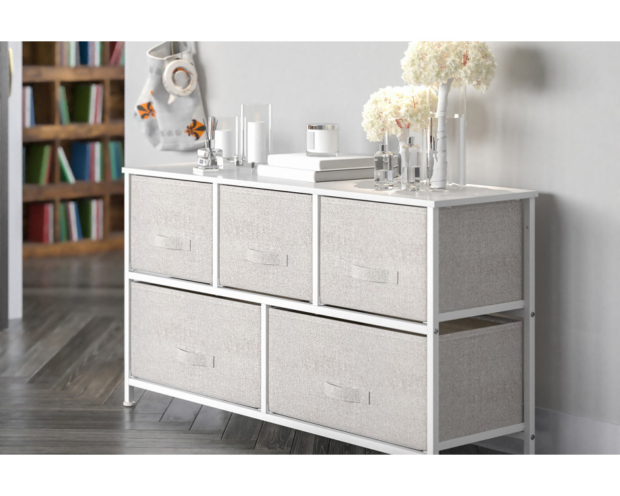 BLNK Harris 5 Drawer Wood Top Iron Frame Vertical Storage Dresser with Easy Pull Drawers - White/Light Gray