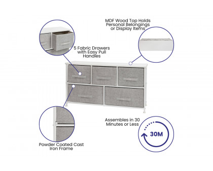 BLNK Harris 5 Drawer Wood Top Iron Frame Vertical Storage Dresser with Easy Pull Drawers - White/Light Gray