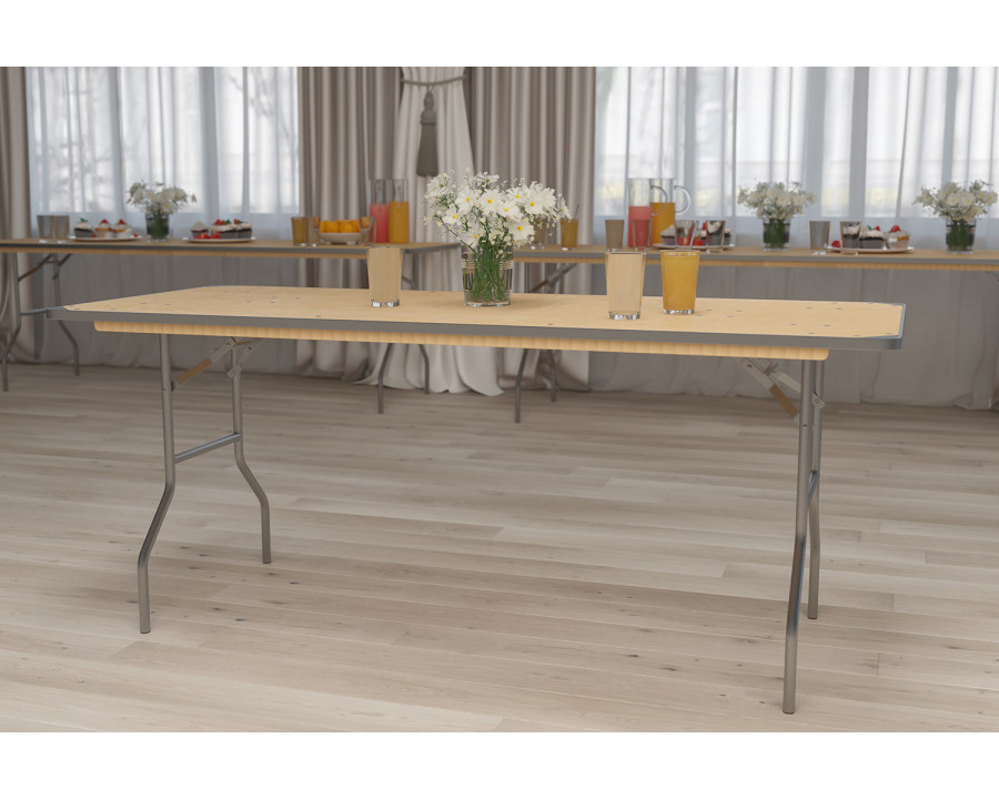 BLNK Fielder Rectangular Birchwood Heavy Duty Folding Banquet Table with Metal Edges and Protective Corner Guards