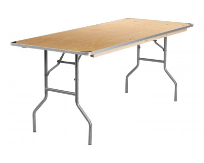 BLNK Fielder Rectangular Birchwood Heavy Duty Folding Banquet Table with Metal Edges and Protective Corner Guards