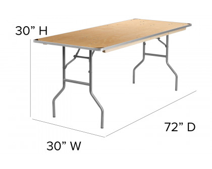 BLNK Fielder Rectangular Birchwood Heavy Duty Folding Banquet Table with Metal Edges and Protective Corner Guards - 2.5'W x 6'L