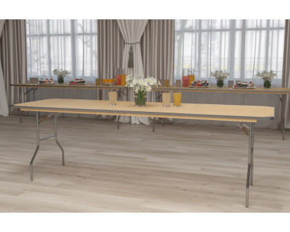 BLNK Fielder Rectangular Birchwood Heavy Duty Folding Banquet Table with Metal Edges and Protective Corner Guards