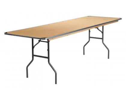 BLNK Fielder Rectangular Birchwood Heavy Duty Folding Banquet Table with Metal Edges and Protective Corner Guards - 2.5'W x 8'L