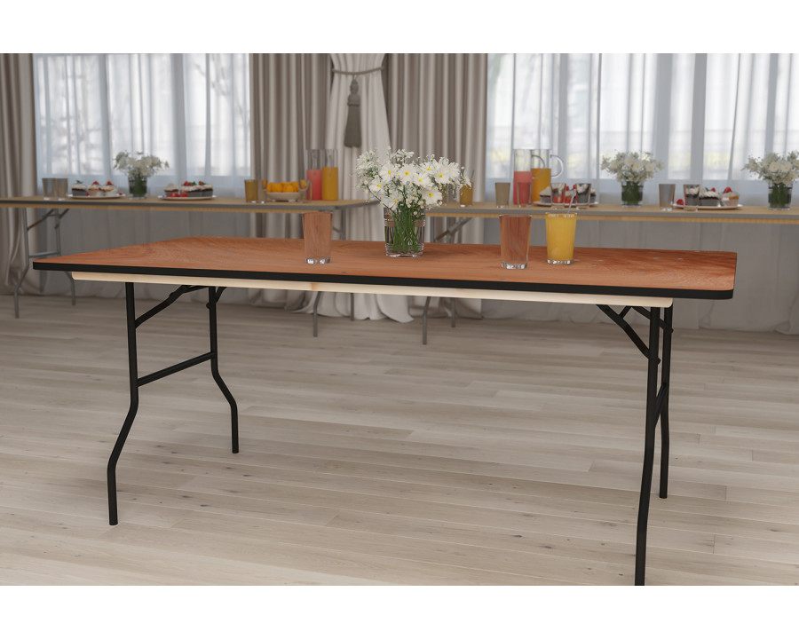 BLNK Fielder Rectangular Wood Folding Banquet Table with Clear Coated Finished Top