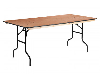 BLNK Fielder Rectangular Wood Folding Banquet Table with Clear Coated Finished Top