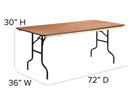 BLNK Fielder Rectangular Wood Folding Banquet Table with Clear Coated Finished Top - 6'W x 3'L