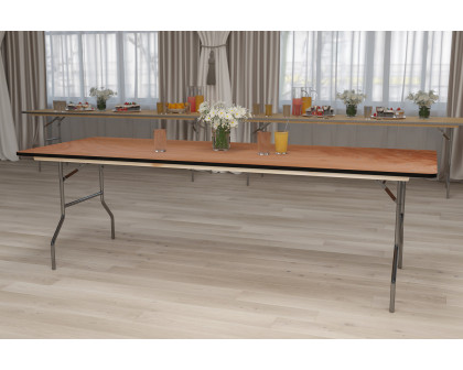 BLNK Fielder Rectangular Wood Folding Banquet Table with Clear Coated Finished Top