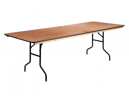 BLNK Fielder Rectangular Wood Folding Banquet Table with Clear Coated Finished Top - 3'W x 8'L