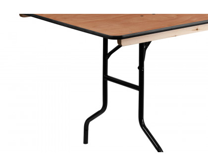 BLNK Fielder Rectangular Wood Folding Banquet Table with Clear Coated Finished Top - 3'W x 8'L