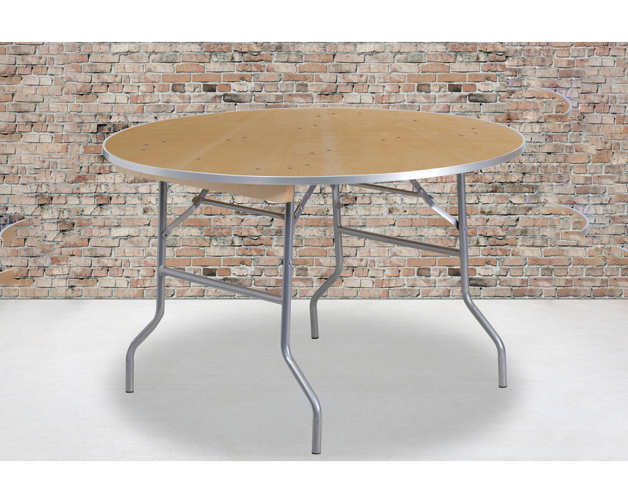 BLNK Fielder Round Birchwood Heavy Duty Folding Banquet Table with Metal Edges