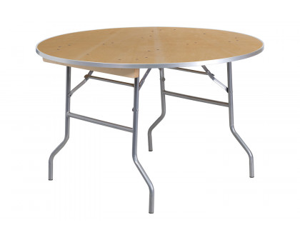 BLNK Fielder Round Birchwood Heavy Duty Folding Banquet Table with Metal Edges