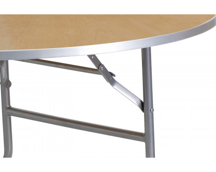 BLNK Fielder Round Birchwood Heavy Duty Folding Banquet Table with Metal Edges - 4'D